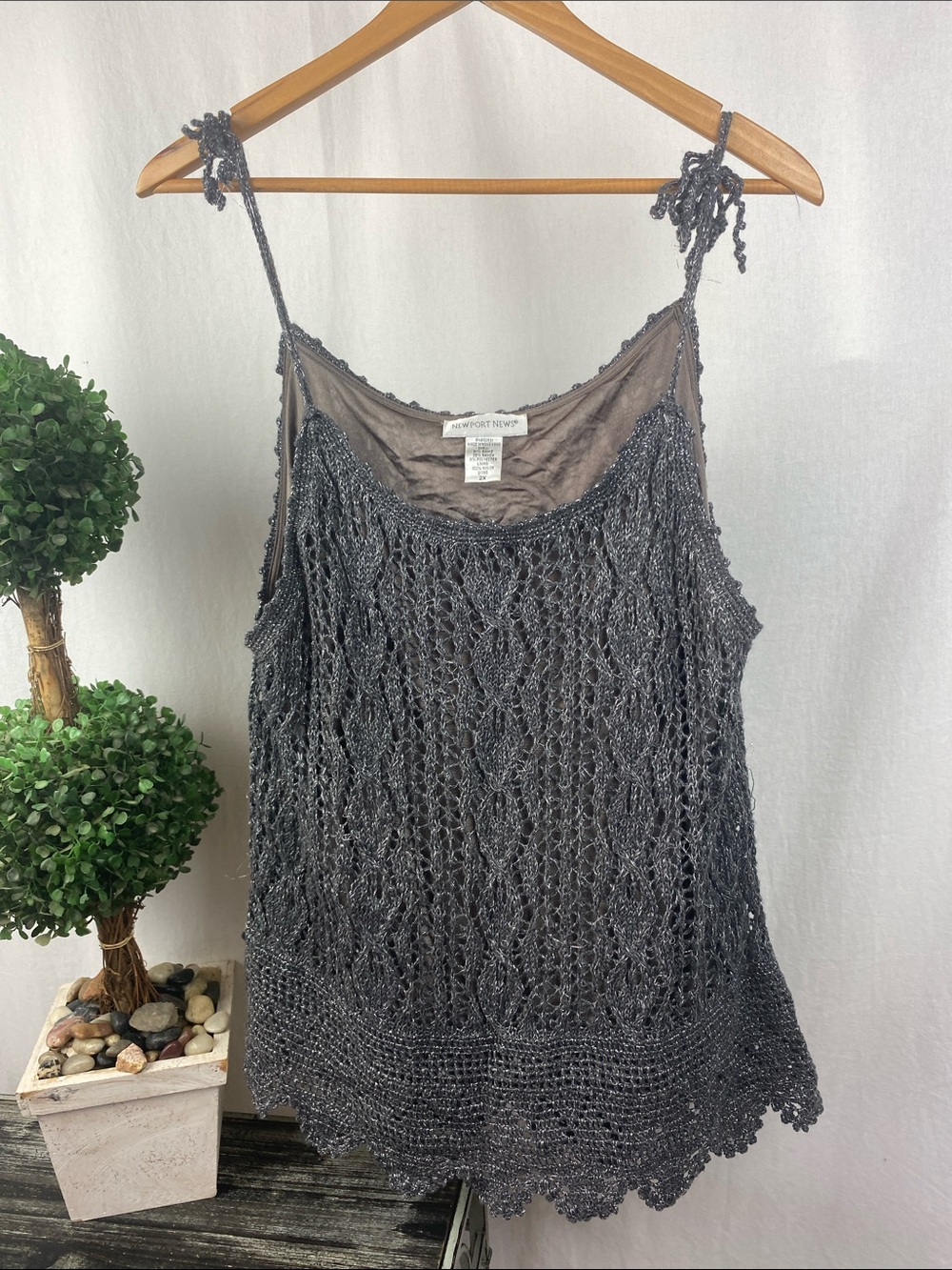 Newport News Gray & Silver Knit Sleeveless Tank Top 2X